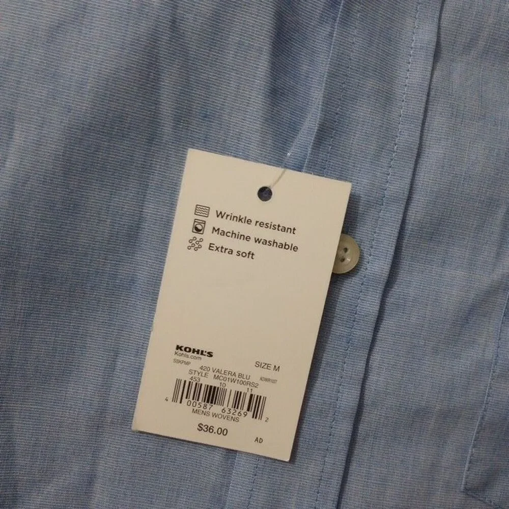 Croft & Barrow Men's Medium Shirt NEW WITH TAGS Easy Care‎ Light Blue Button Up